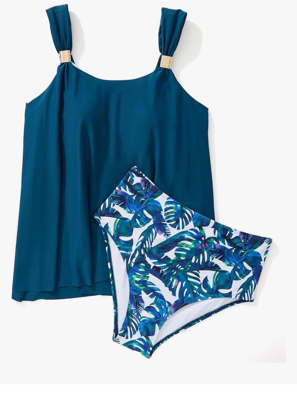 Women Tankini with Tropical Leaf Print Bottom
